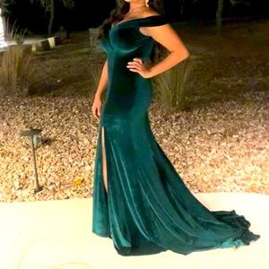 Dark green formal dress with thigh high split